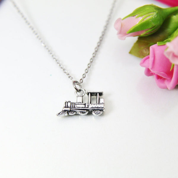 Train Locomotive Necklace, Steam Train, Steam Engine Train Charm, Streamliner Charm, N2206C