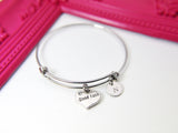 Silver Heart Good Luck Bracelet, Stainless Steel Bangle, Personalized Custom Monogram, N2605