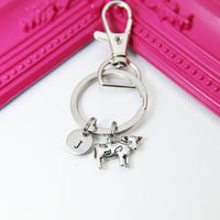 Silver Cow Charm Keychain, Cow Charm, Farmer Gift, Farm Animal Charm, Personalized Customized Monogram, N2641