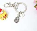 Thai Sterling Silver over Pineapple Charm Keychain, Fruit Charm, Food Ananas Charm, Tropical Gift, Personalized, N2652