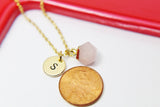 Best Christmas Gift, Gold Natural Rose Quartz Necklace, Natural Gemstone Jewelry N2803