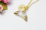 Crescent Moon Quartz Necklace, Natural Gemstone Jewelry N2811