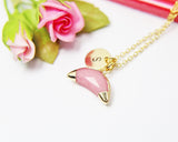 Crescent Necklace, Moon Necklace, Pink White Jade Necklace Natural Gemstone Jewelry N2813