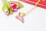 Crescent Necklace, Moon Necklace, Pink White Jade Necklace Natural Gemstone Jewelry N2813