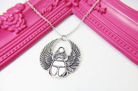 Silver Scarab Charm Necklace, Egyptian Scarab Charm, Bug Charm, Personalized Custom Monogram, N2660