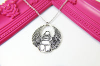 Silver Scarab Charm Necklace, Egyptian Scarab Charm, Bug Charm, Personalized Custom Monogram, N2660