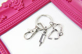 Phlebotomists Graduation Gift, Silver Stethoscope Medical Syringe Charm Keychain, Medical Student Gift, Doctor Gift, Nurse Gift, N2662