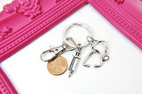 Phlebotomists Graduation Gift, Silver Stethoscope Medical Syringe Charm Keychain, Medical Student Gift, Doctor Gift, Nurse Gift, N2662
