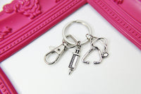 Phlebotomists Graduation Gift, Silver Stethoscope Medical Syringe Charm Keychain, Medical Student Gift, Doctor Gift, Nurse Gift, N2662
