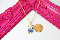 Gold Owl Charm Necklace, Sparkly Owl Charm, Bird Charm, Personalized Gift, N2668