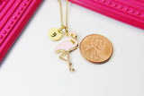 Gold Flamingo Charm Necklace, Flamingo Bird Charm Necklace, Pink Bird Jewelry, Personalized Customized Monogram Initial Necklace, N2677