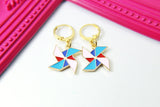 Gold Pinwheel Charm Earrings, Pink Blue Red Pinwheel Earrings, Windmill Charm Earrings, Summer Earrings, N2684