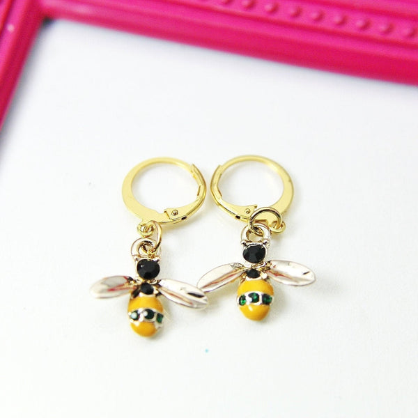 Gold Queen Bee Charm Earrings, Bee Charm Earrings, Bumblebee Charm Earrings, Miniature Bee Jewelry, N2687