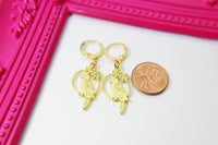 18K Gold Plate Parrot Charm Earrings, Parrot Flower Bird Animal Charm Earrings, Miniature Jewelry, N2688