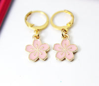 Gold Japanese Cherry Blossom Charm Earrings, Peach Plum Cherry Blossom Flower Charm, Miniature Jewelry, N2690
