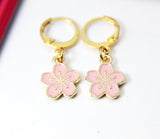 Gold Japanese Cherry Blossom Charm Earrings, Peach Plum Cherry Blossom Flower Charm, Miniature Jewelry, N2690