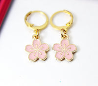 Gold Japanese Cherry Blossom Charm Earrings, Peach Plum Cherry Blossom Flower Charm, Miniature Jewelry, N2690