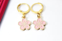 Gold Japanese Cherry Blossom Charm Earrings, Peach Plum Cherry Blossom Flower Charm, Miniature Jewelry, N2690