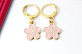 Gold Japanese Cherry Blossom Charm Earrings, Peach Plum Cherry Blossom Flower Charm, Miniature Jewelry, N2690