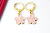 Gold Japanese Cherry Blossom Charm Earrings, Peach Plum Cherry Blossom Flower Charm, Miniature Jewelry, N2690