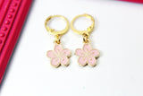 Gold Japanese Cherry Blossom Charm Earrings, Peach Plum Cherry Blossom Flower Charm, Miniature Jewelry, N2690