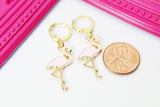 Gold Flamingo Charm Earrings, Flamingo Charm, Pink Bird Jewelry, Miniature Jewelry, N2695