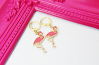 Gold Flamingo Charm Earrings, Flamingo Charm, Pink Bird Jewelry, Miniature Jewelry, N2696