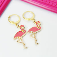 Gold Flamingo Charm Earrings, Flamingo Charm, Pink Bird Jewelry, Miniature Jewelry, N2696