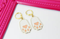 Gold Rabbit Paw Charm Earrings, Rabbit Claw Charm, Pink White Paw Jewelry, Miniature Jewelry, N2697