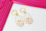Gold Rabbit Paw Charm Earrings, Rabbit Claw Charm, Pink White Paw Jewelry, Miniature Jewelry, N2697