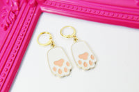Gold Rabbit Paw Charm Earrings, Rabbit Claw Charm, Pink White Paw Jewelry, Miniature Jewelry, N2697