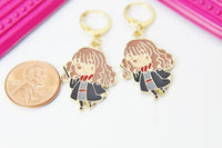 Gold Cute Girl Witch Charm Earrings, Cute Witch Charm, Little Witch Halloween Jewelry, Miniature Jewelry, N2698