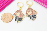 Gold Cute Girl Witch Charm Earrings, Cute Witch Charm, Little Witch Halloween Jewelry, Miniature Jewelry, N2698