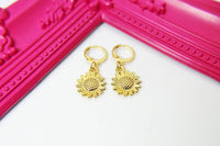 Gold Sunflower Charm Earrings, HN1573