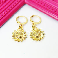 Gold Sunflower Charm Earrings, HN1573