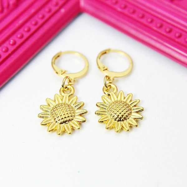 Gold Sunflower Charm Earrings, HN1573