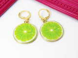 Gold Green Lime Charm Earrings, Beautiful Lemon Slice Earrings, Fruit Jewelry, N2707