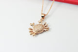 Rose Gold Crab Charm Necklace,  Beach Ocean Charm, Rose Gold Plated Brass Cubic Zirconia Pendants, N2728