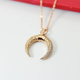 Rose Gold Crescent Moon Charm Necklace, Crescent Jewelry, Half Moon Charm, CZ Diamond Jewelry, Dainty Necklace, Personalized Gift, N2729