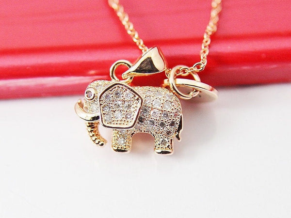 Rose Gold Elephant Charm Necklace, Luck Gift, Personalized Customized Monogram Initial Necklace, N2731