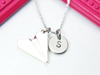 Best Christmas Gift, Silver Paper Airplane Charm Necklace, Personalized Monogram, N297-C