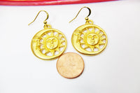 Gold Sun Moon Charm Earrings, Moon Sun Face Jewelry Gift, N2744