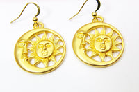 Gold Sun Moon Charm Earrings, Moon Sun Face Jewelry Gift, N2744