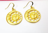 Gold Sun Moon Charm Earrings, Moon Sun Face Jewelry Gift, N2744