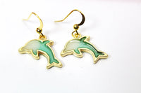 Gold Plated Dolphin Charm Earrings, Dolphin Fish Ocean Charm, Dolphin Jewelry, Little Girl Gift, N2754