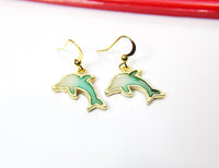 Gold Plated Dolphin Charm Earrings, Dolphin Fish Ocean Charm, Dolphin Jewelry, Little Girl Gift, N2754
