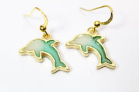 Gold Plated Dolphin Charm Earrings, Dolphin Fish Ocean Charm, Dolphin Jewelry, Little Girl Gift, N2754