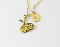 Gold Tennis Racquet Charm Necklace, Sport Charm Jewelry, Personalized Customize Monogram, N716I