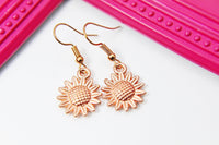 Rose Gold Sunflower Charm Earrings, EN1573