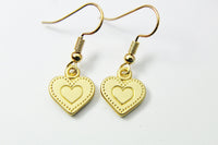 Gold Heart Charm Earrings, Heart Dot Charm, Matt Gold Heart Charm, Heart Jewelry, Girlfriend Gift, N2778